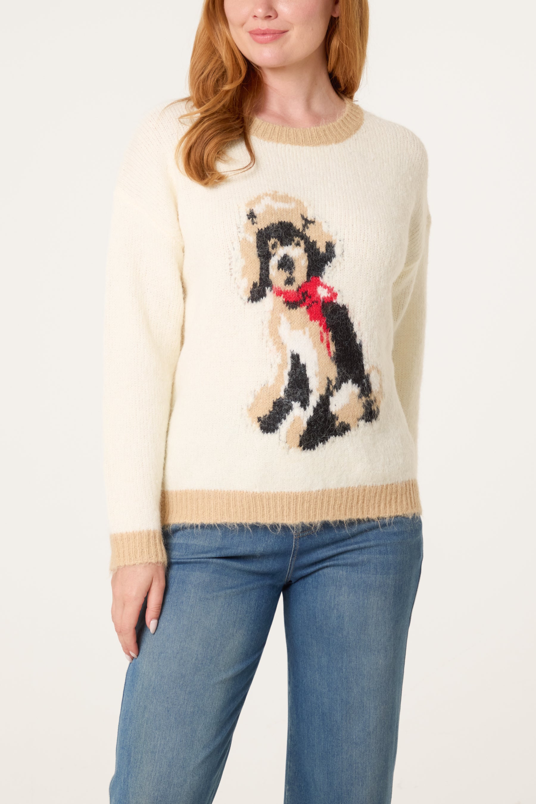 Dog Motif Jumper With Contrast Trim