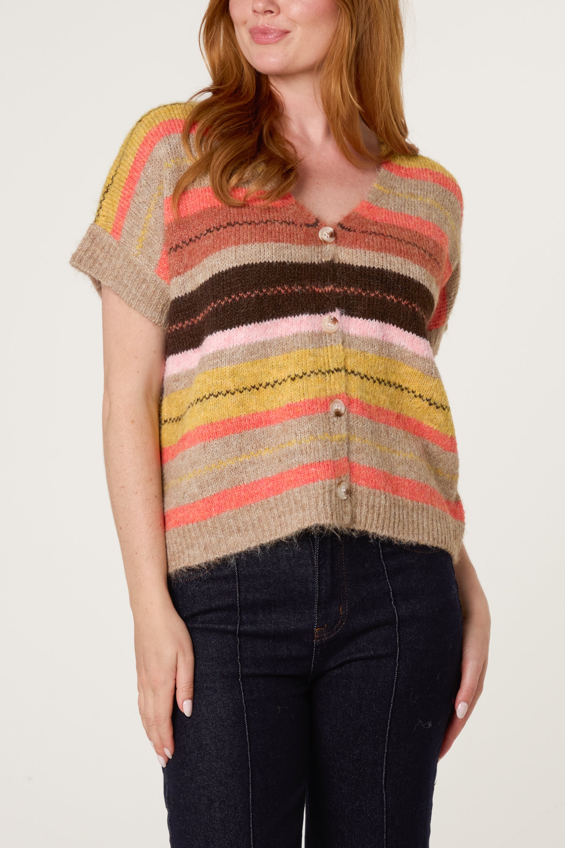 Multicolor Striped Button Through Vest