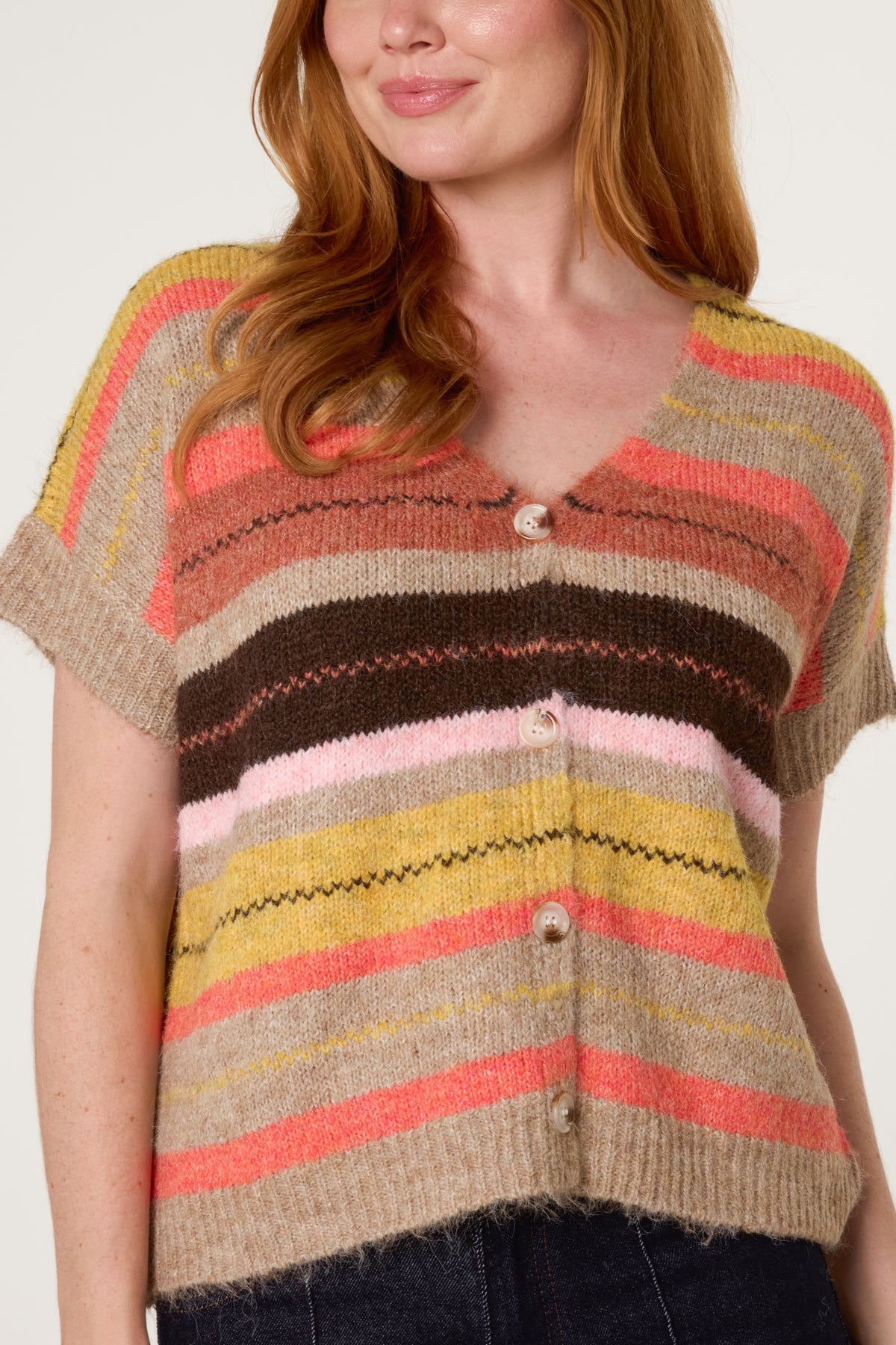 Multicolor Striped Button Through Vest