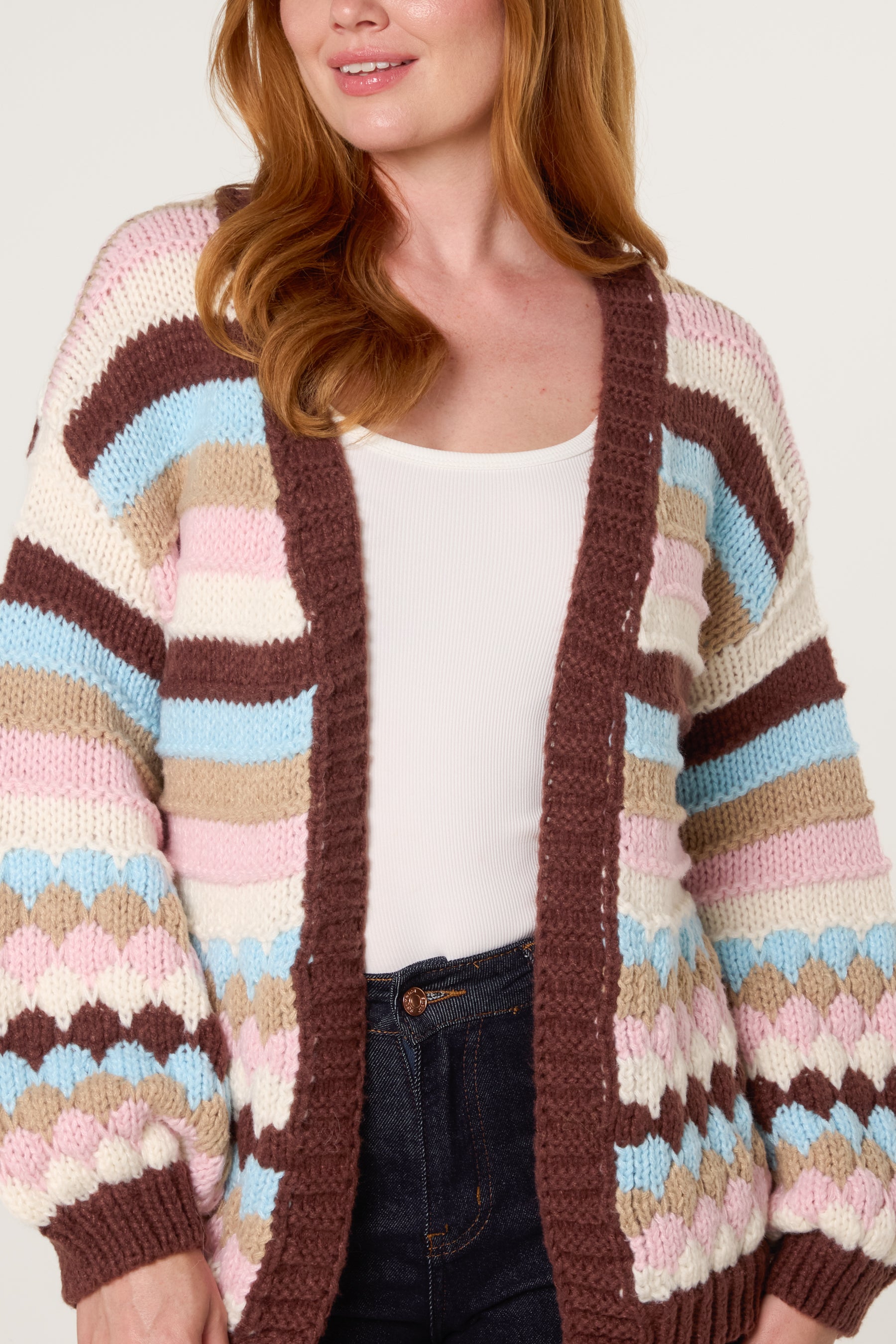 Scallop Striped Knit Cosy Cardigan