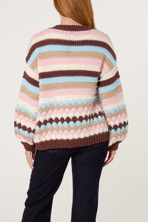 Scallop Striped Knit Cosy Cardigan
