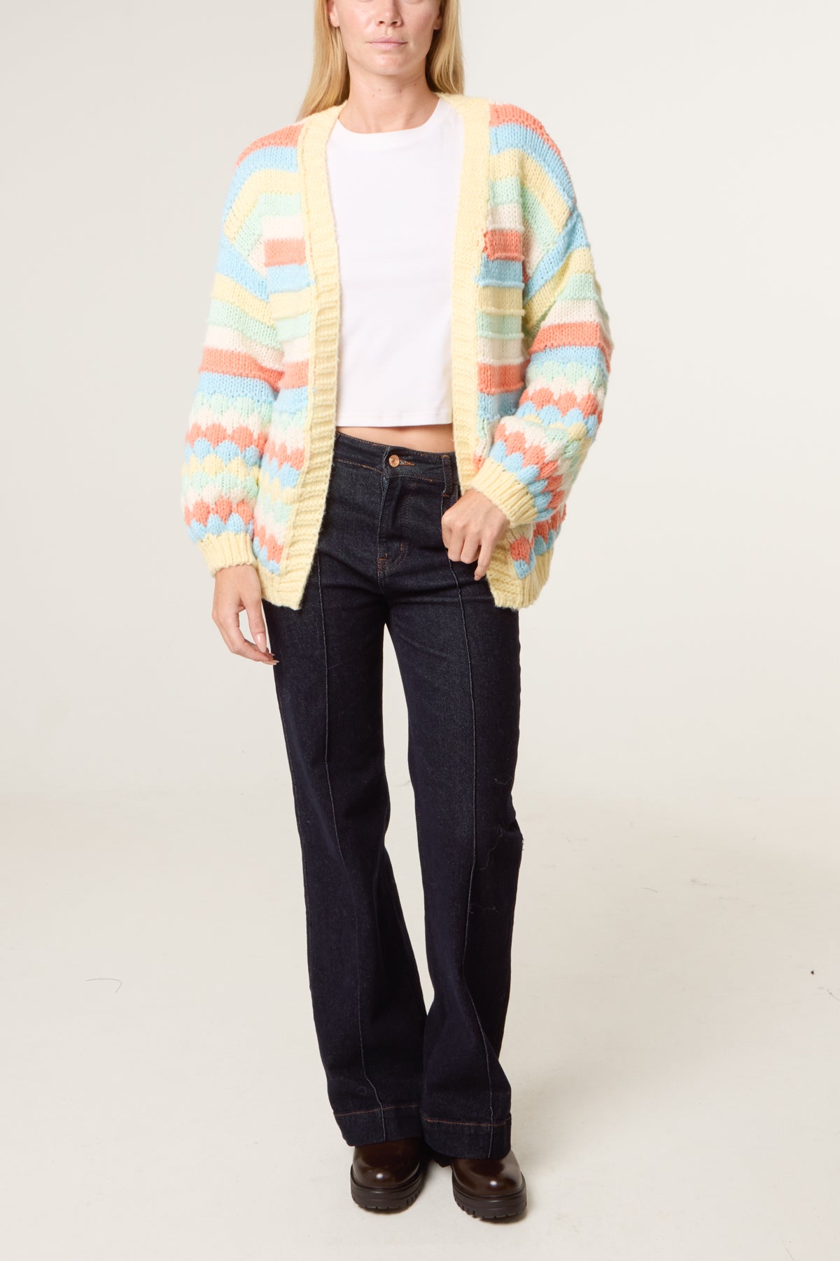 Scallop Striped Knit Cosy Cardigan - New Colours Added !