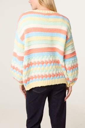 Scallop Striped Knit Cosy Cardigan - New Colours Added !