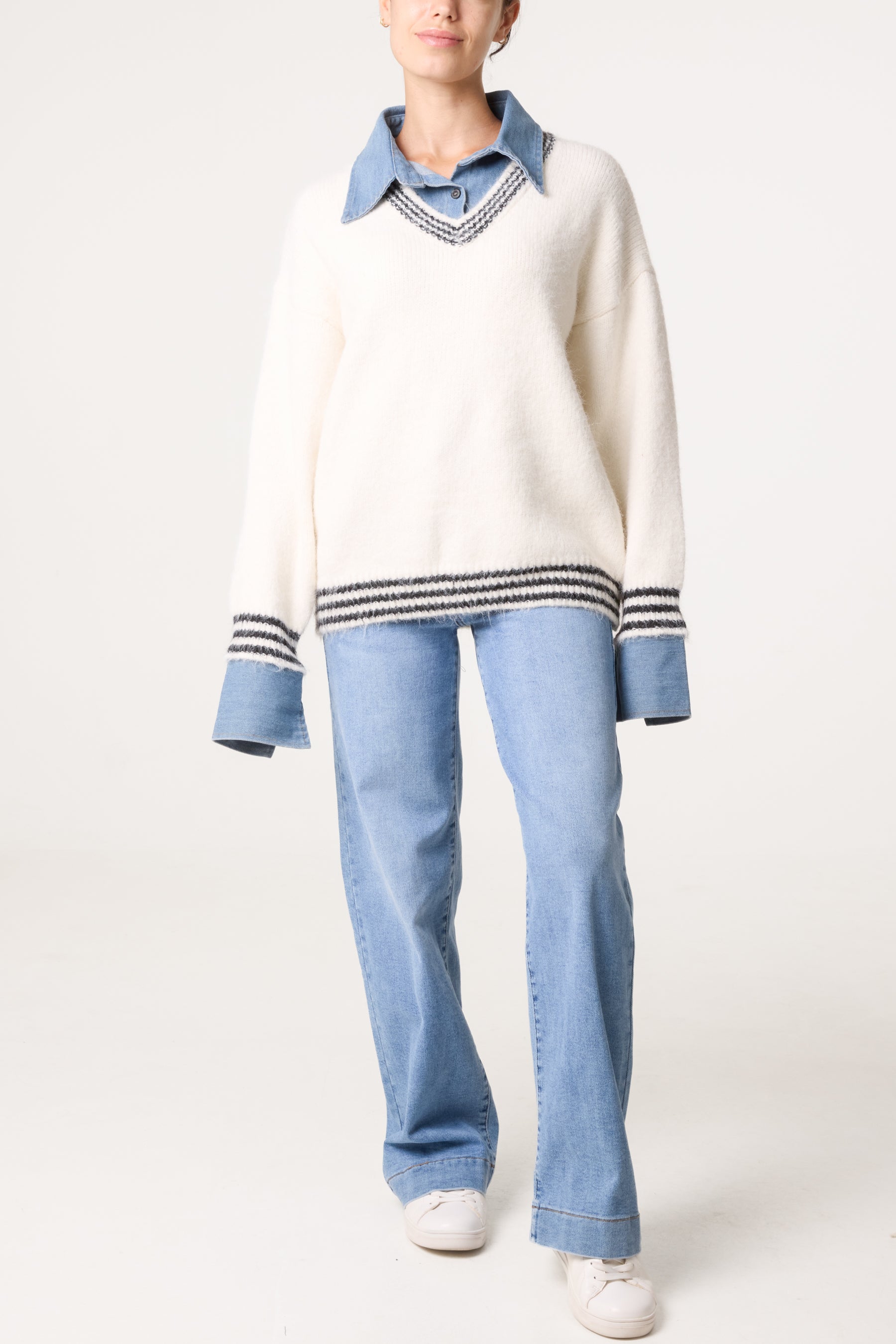 Denim Shirt Collar Knit Jumper