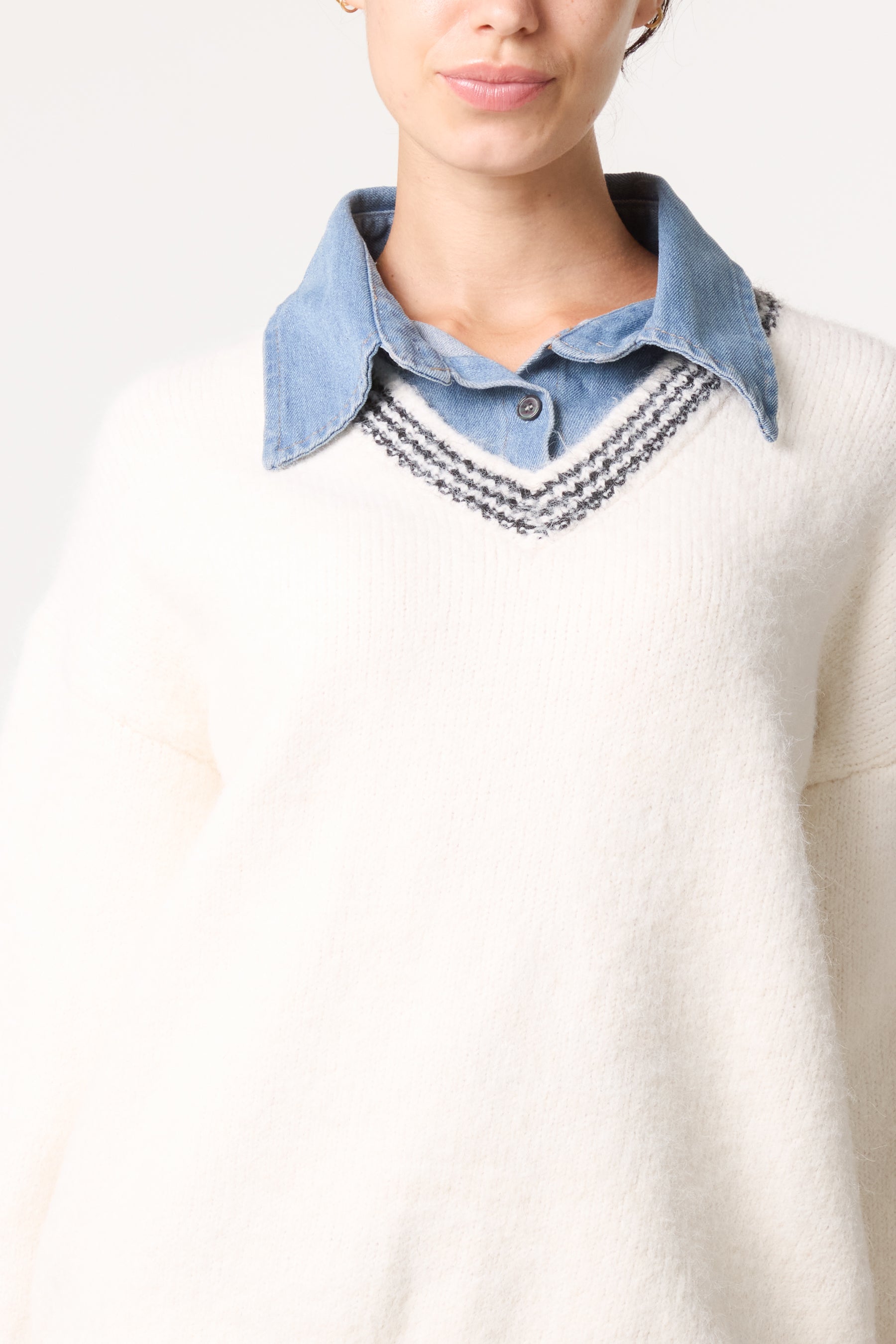Denim Shirt Collar Knit Jumper
