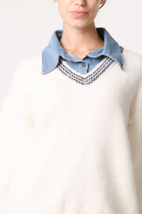 Denim Shirt Collar Knit Jumper