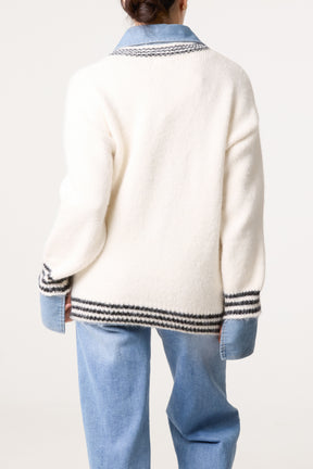 Denim Shirt Collar Knit Jumper