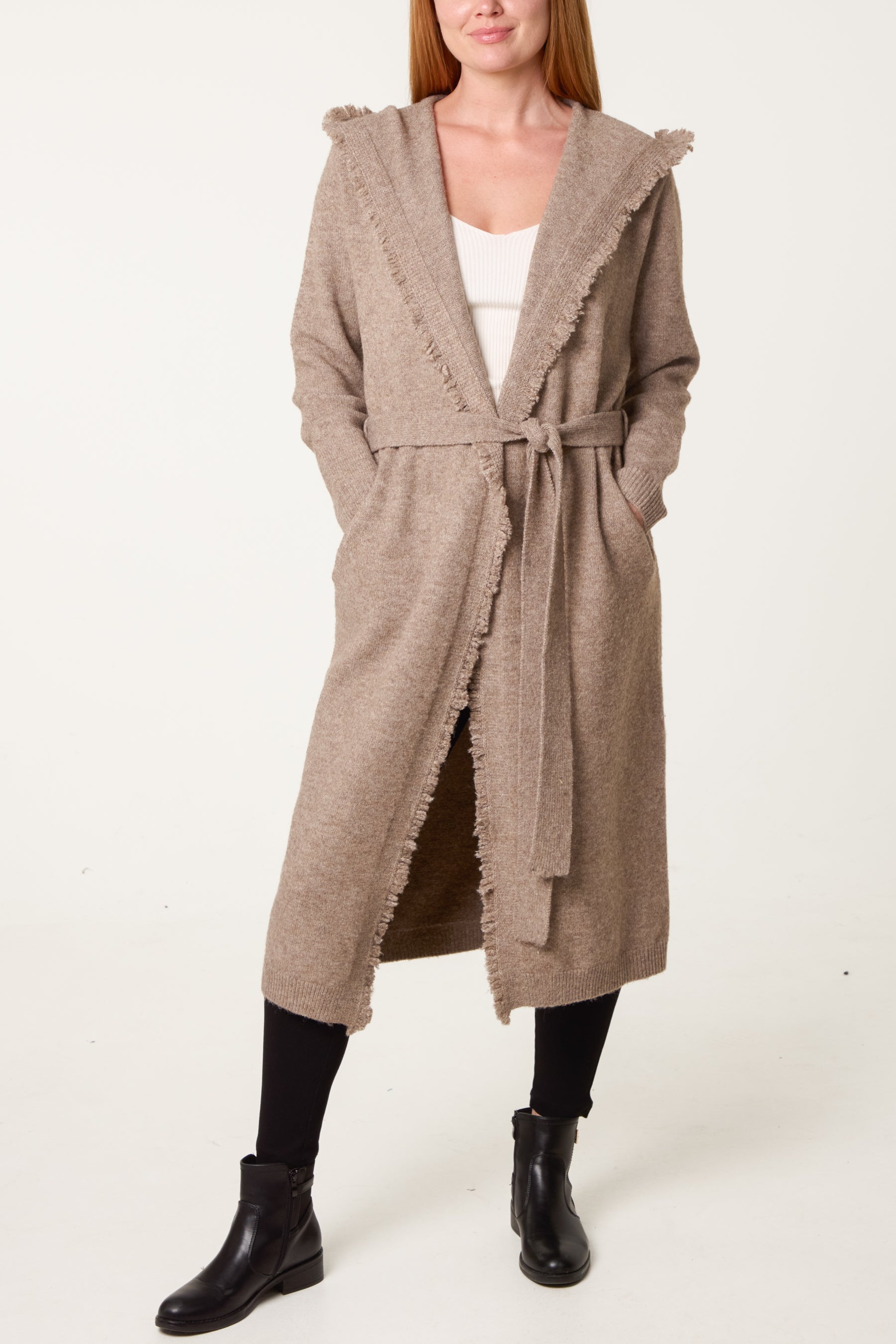 Edged Hem Longline Hooded Cardigan
