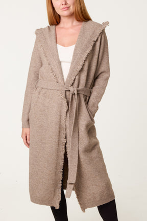 Edged Hem Longline Hooded Cardigan