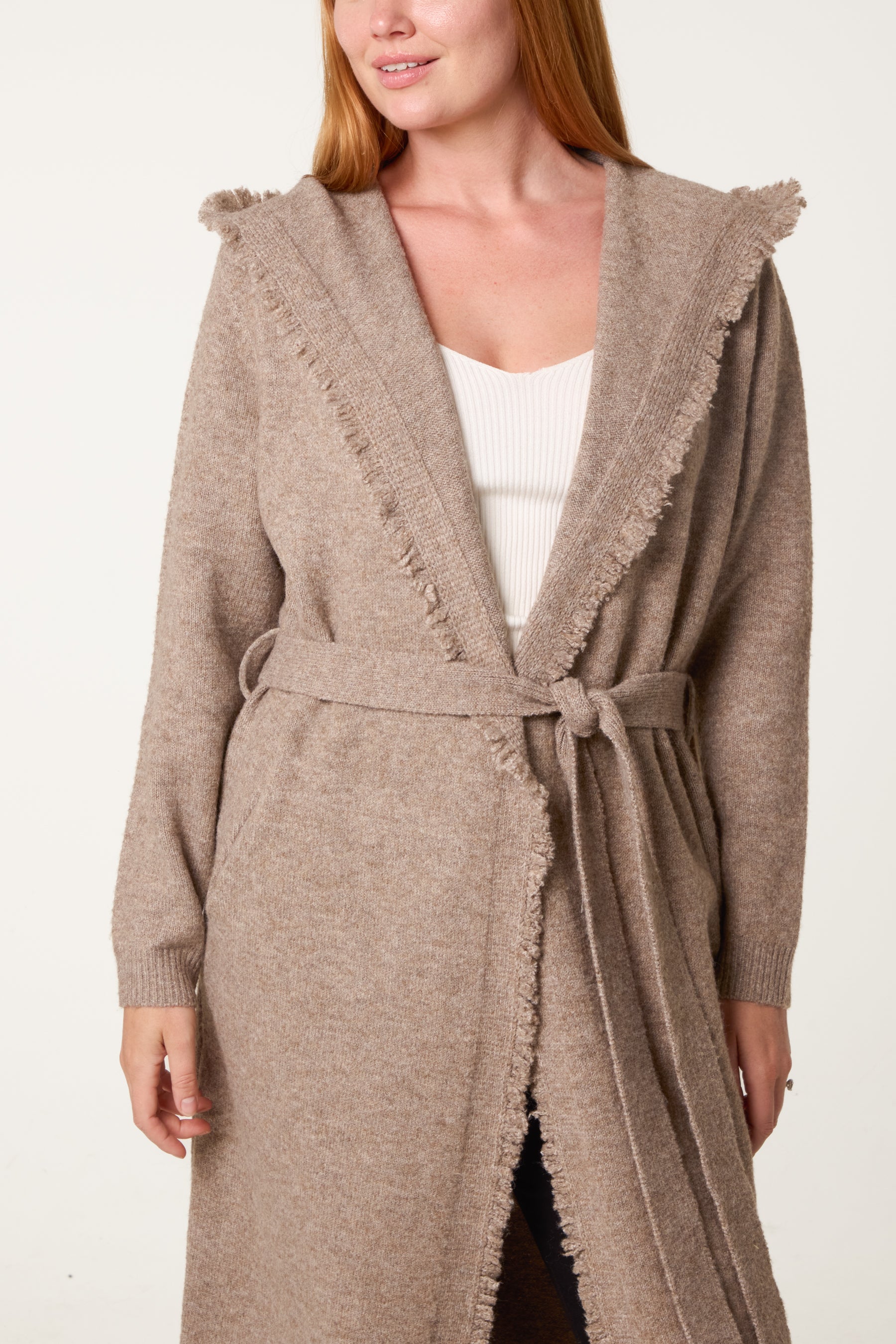 Edged Hem Longline Hooded Cardigan