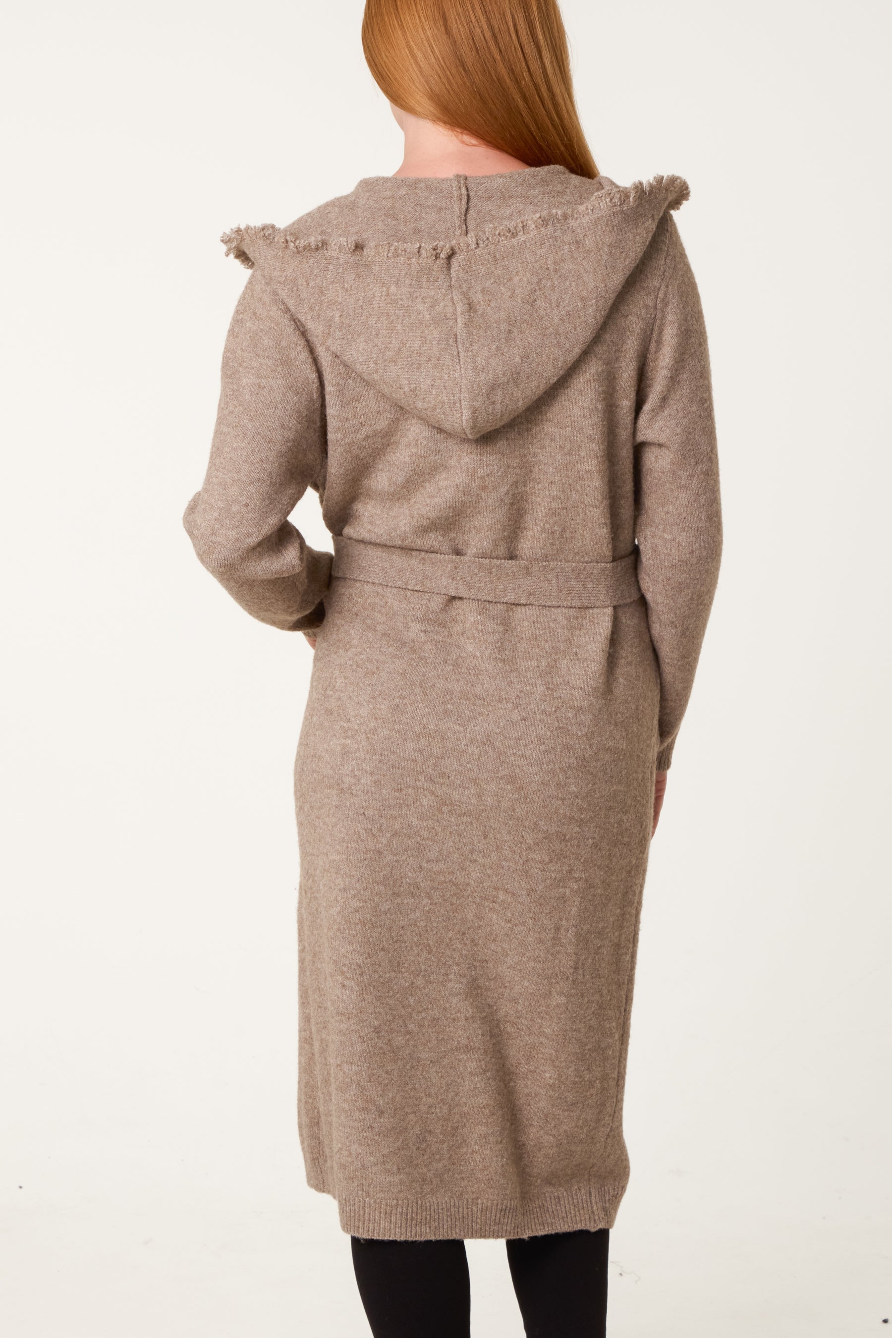 Edged Hem Longline Hooded Cardigan