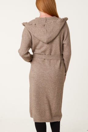 Edged Hem Longline Hooded Cardigan
