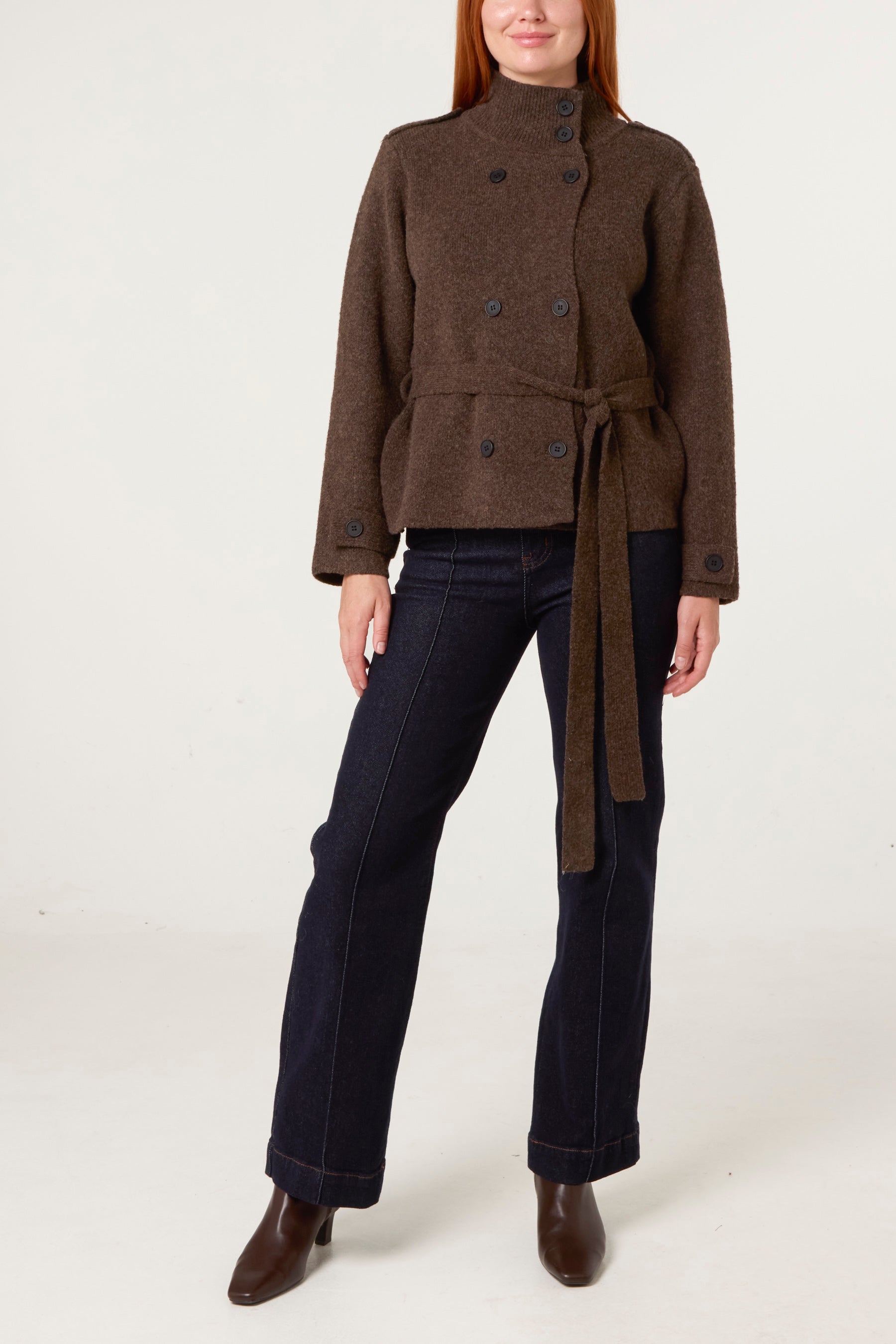 High Neck Cardigan With Belt