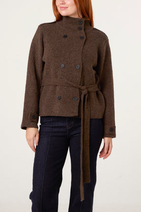High Neck Cardigan With Belt