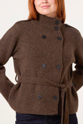 High Neck Cardigan With Belt