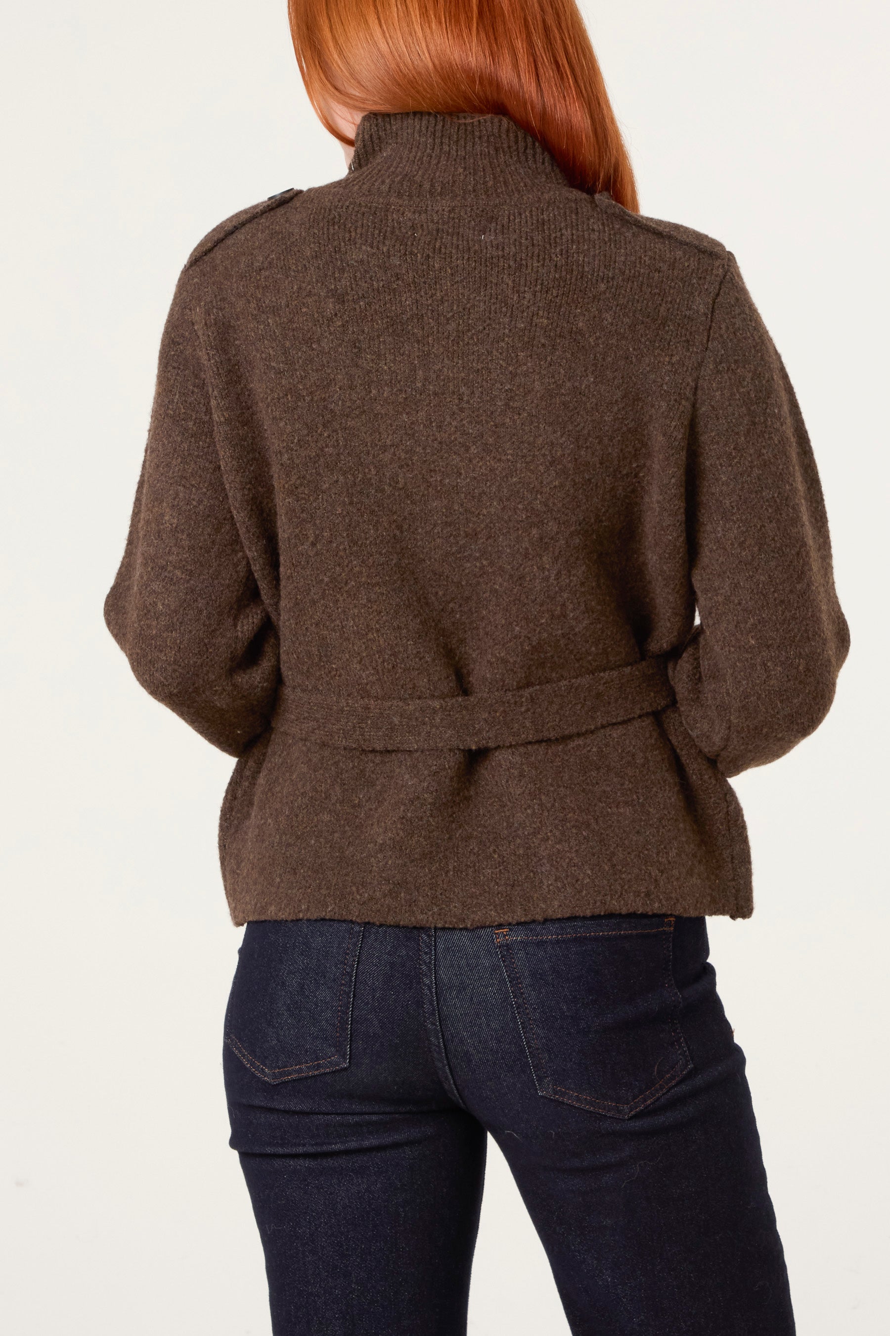 High Neck Cardigan With Belt