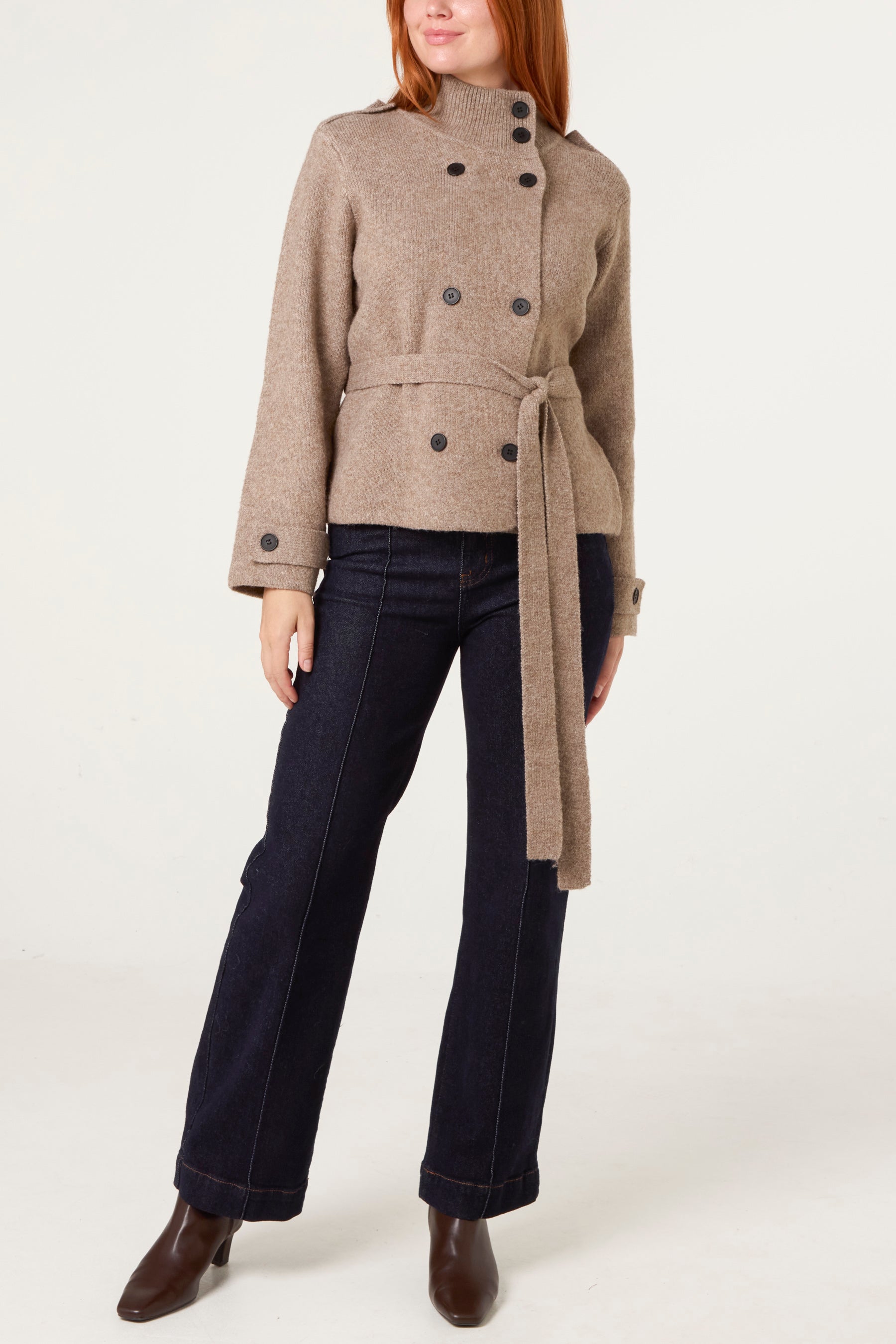 High Neck Cardigan With Belt