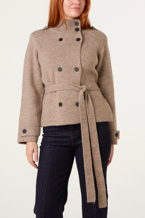 High Neck Cardigan With Belt