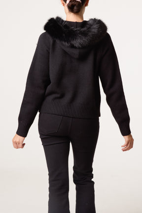 Zip-Through Fur Trim Knit Cardigan
