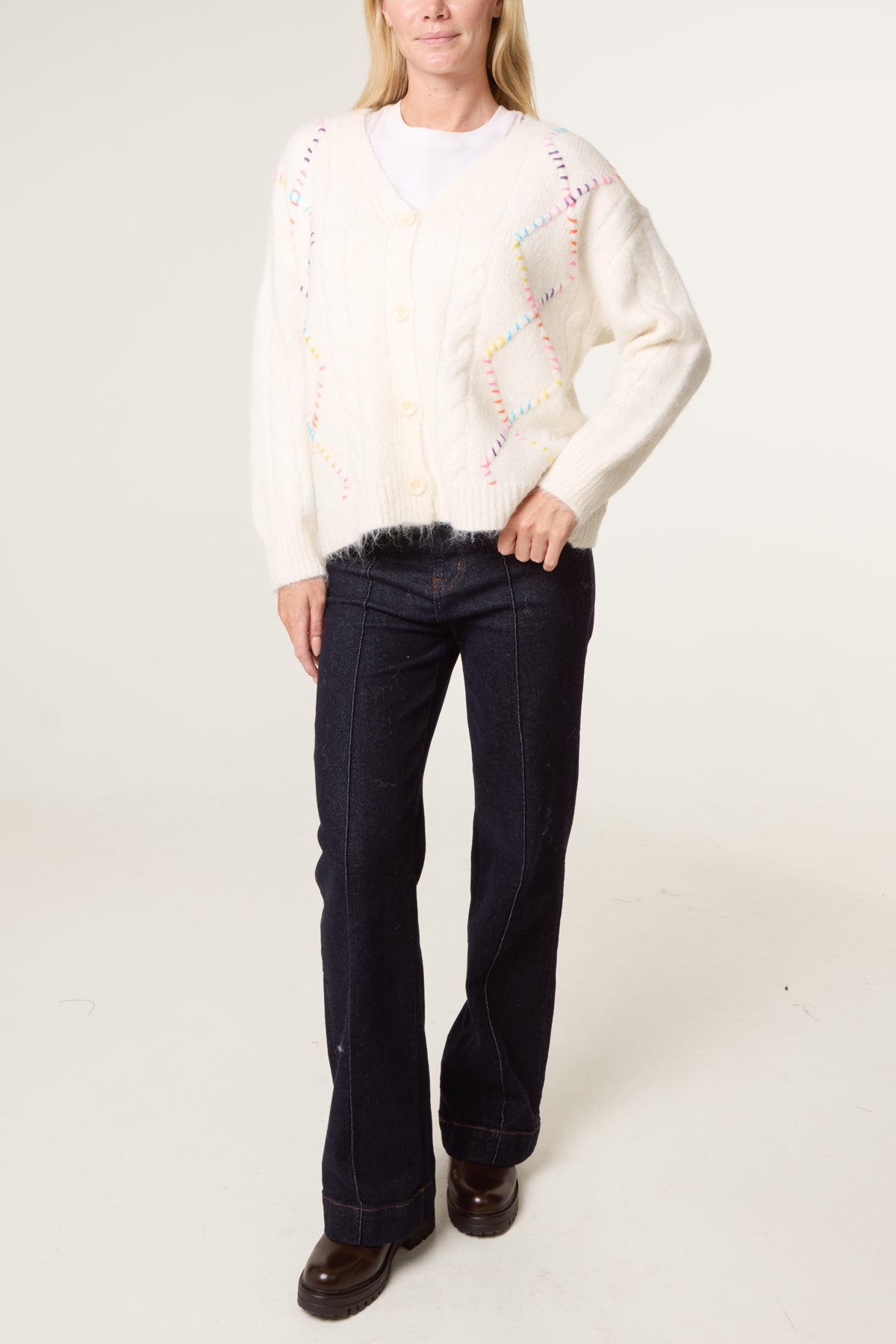 Multi Colour Blanket Stitch Knit Cardigan