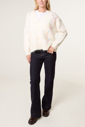 Multi Colour Blanket Stitch Knit Cardigan