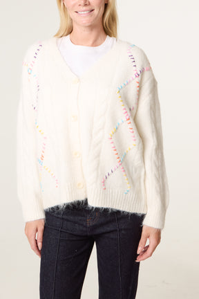 Multi Colour Blanket Stitch Knit Cardigan