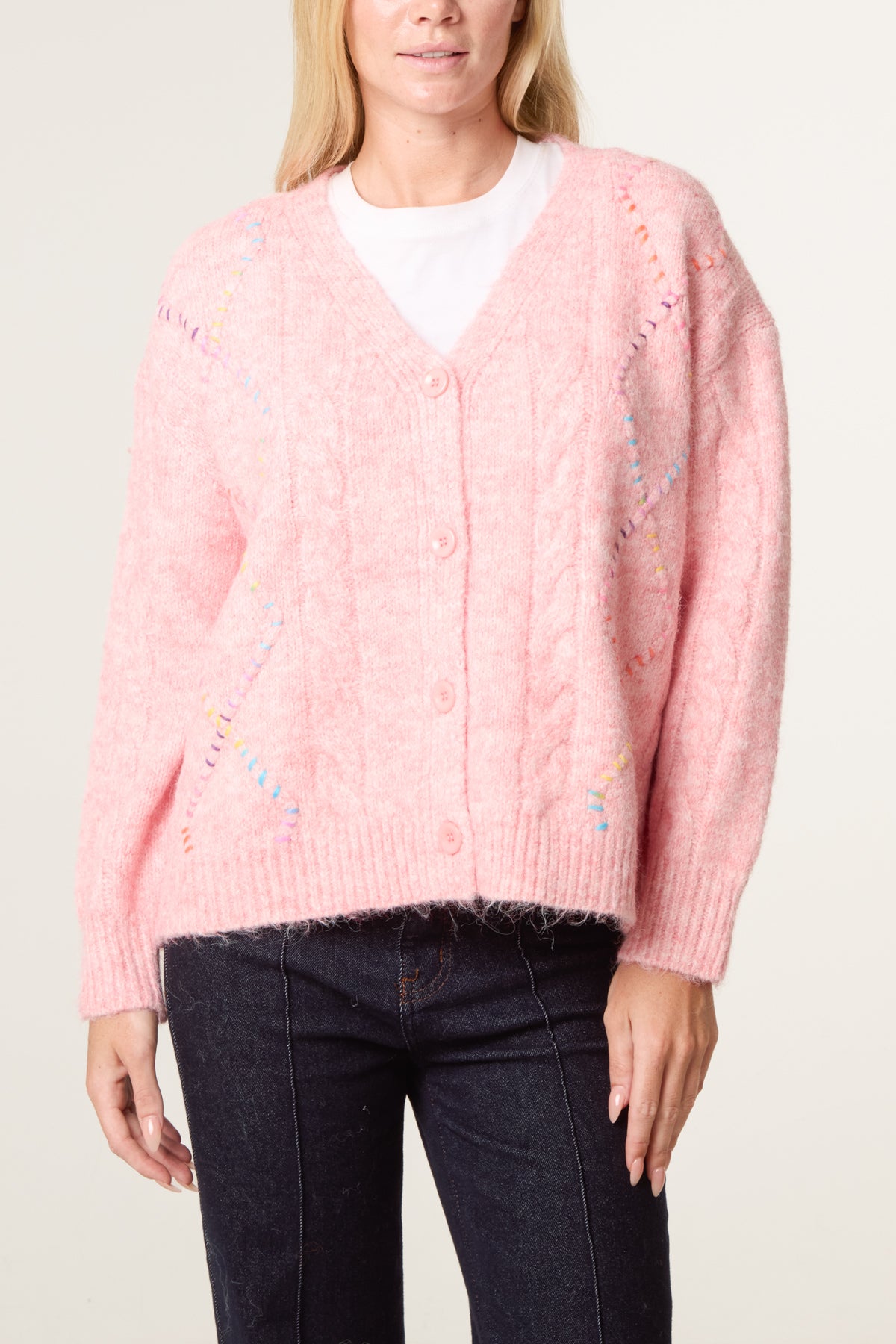 Multi Colour Blanket Stitch Knit Cardigan