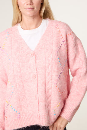 Multi Colour Blanket Stitch Knit Cardigan