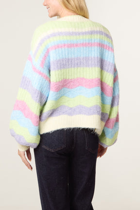 Wavy Stripe Soft Knit Cardigan