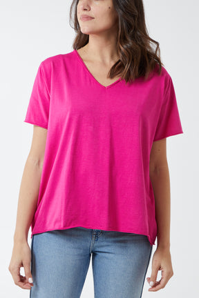 V-Neck Raw Edge T-shirt