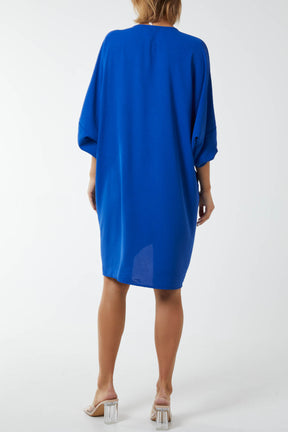Twist Front Button Sleeve Dress