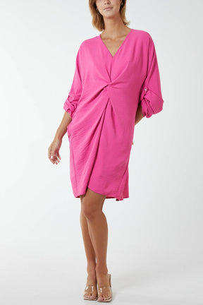 Twist Front Button Sleeve Dress