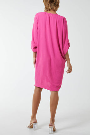 Twist Front Button Sleeve Dress