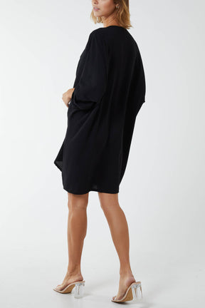 Twist Front Button Sleeve Dress
