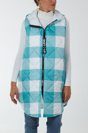 Checked Sleeveless Puffer Coat