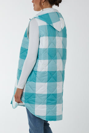 Checked Sleeveless Puffer Coat