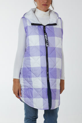 Checked Sleeveless Puffer Coat