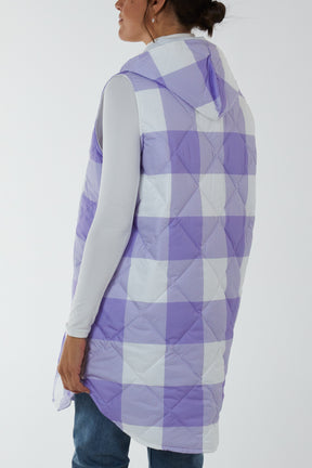 Checked Sleeveless Puffer Coat