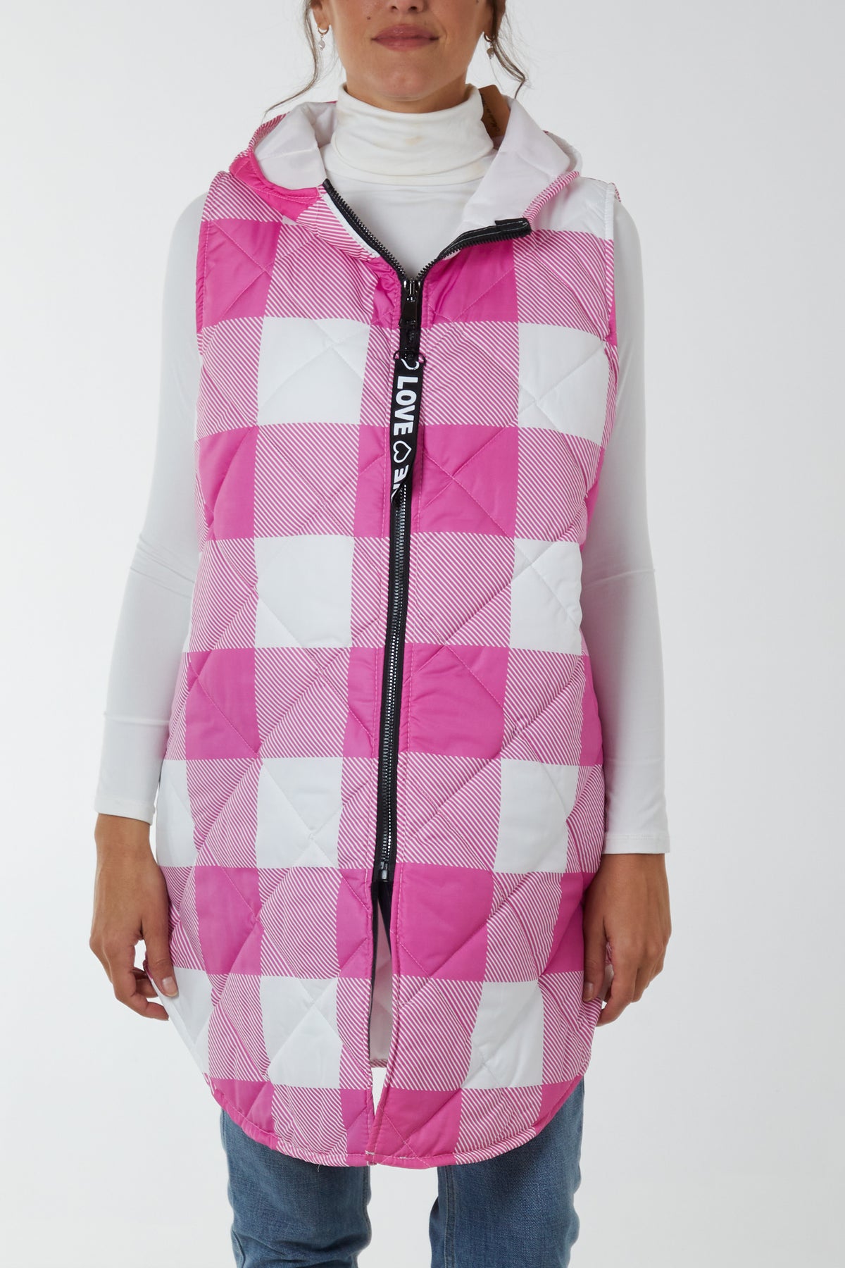 Checked Sleeveless Puffer Coat