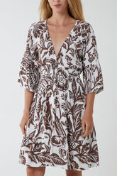 Monochromatic Floral Shirred Bodice Mini Dress