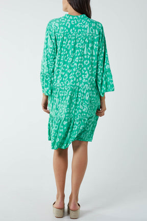 Long Sleeve Tiered Light Leopard Dress