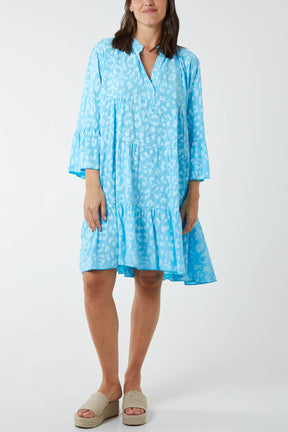 Long Sleeve Tiered Light Leopard Dress