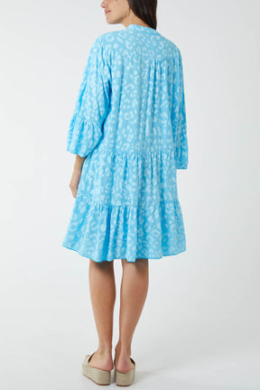 Long Sleeve Tiered Light Leopard Dress