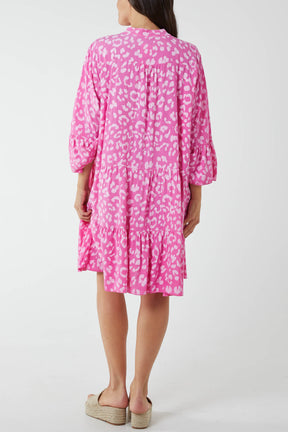 Long Sleeve Tiered Light Leopard Dress