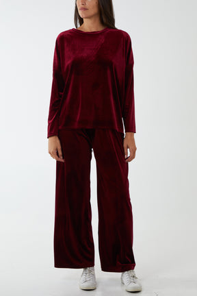 Velour Relaxed Fit Top & Bottom Loungewear Set