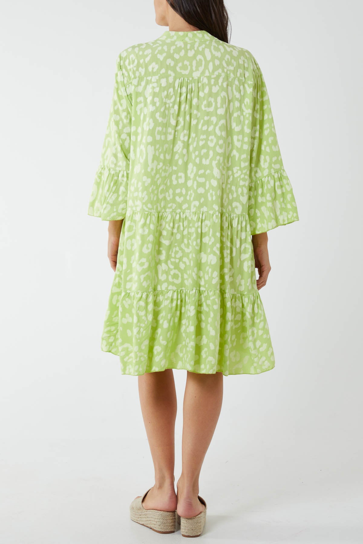 Long Sleeve Tiered Light Leopard Dress