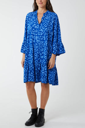 Long Sleeve Tiered Light Leopard Dress