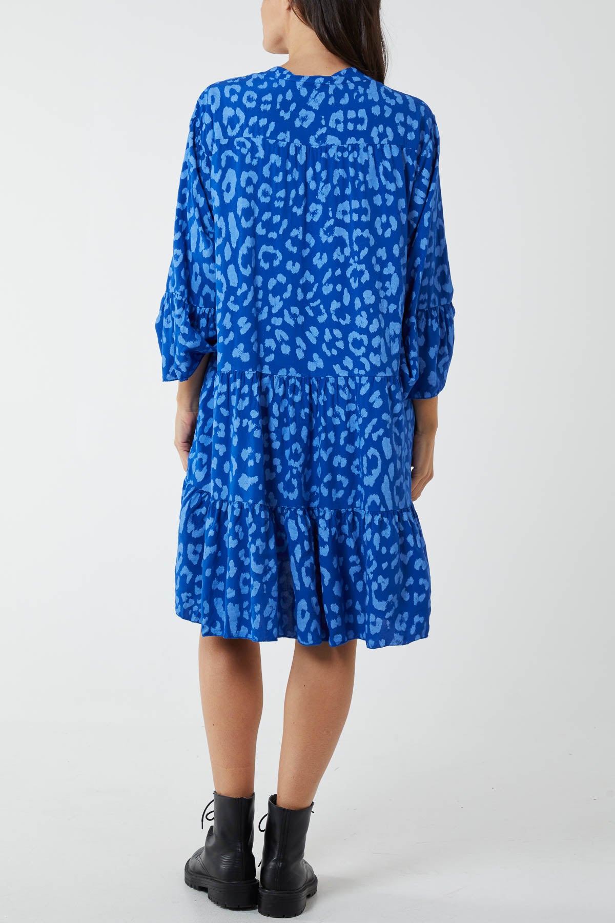 Long Sleeve Tiered Light Leopard Dress