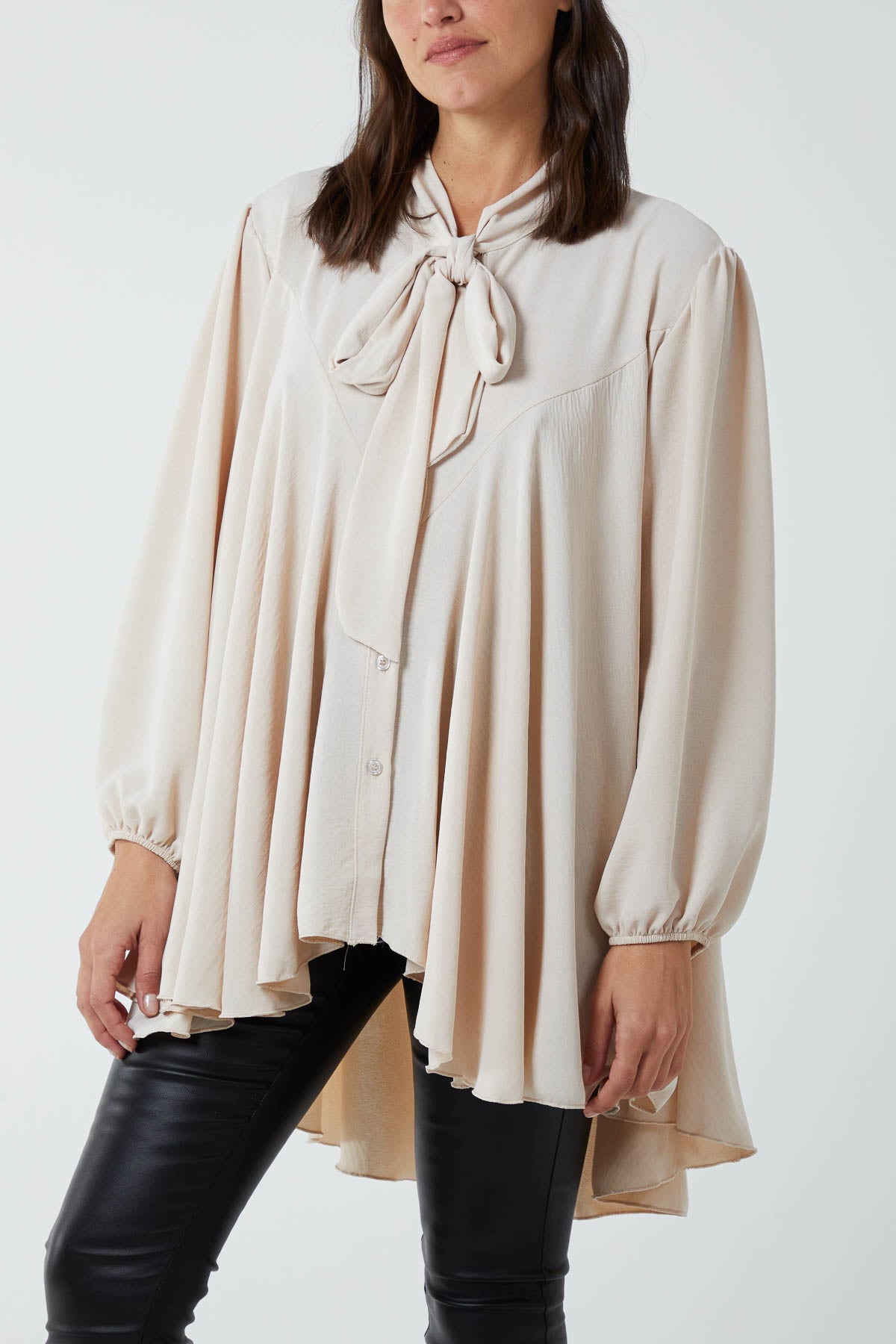 Oversized Pussy Bow Button Blouse