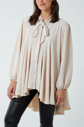 Oversized Pussy Bow Button Blouse